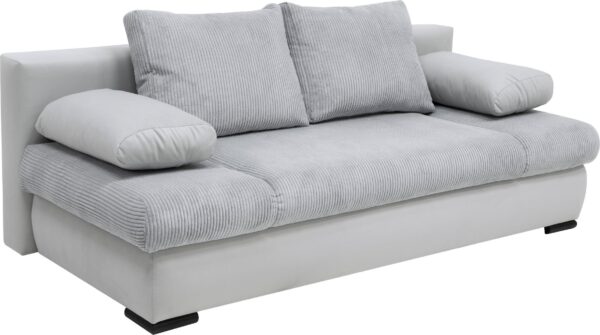 Canapé-lit Chicago avec coffre de rangement en microfibre gris et velours côtelé gris – Image 3