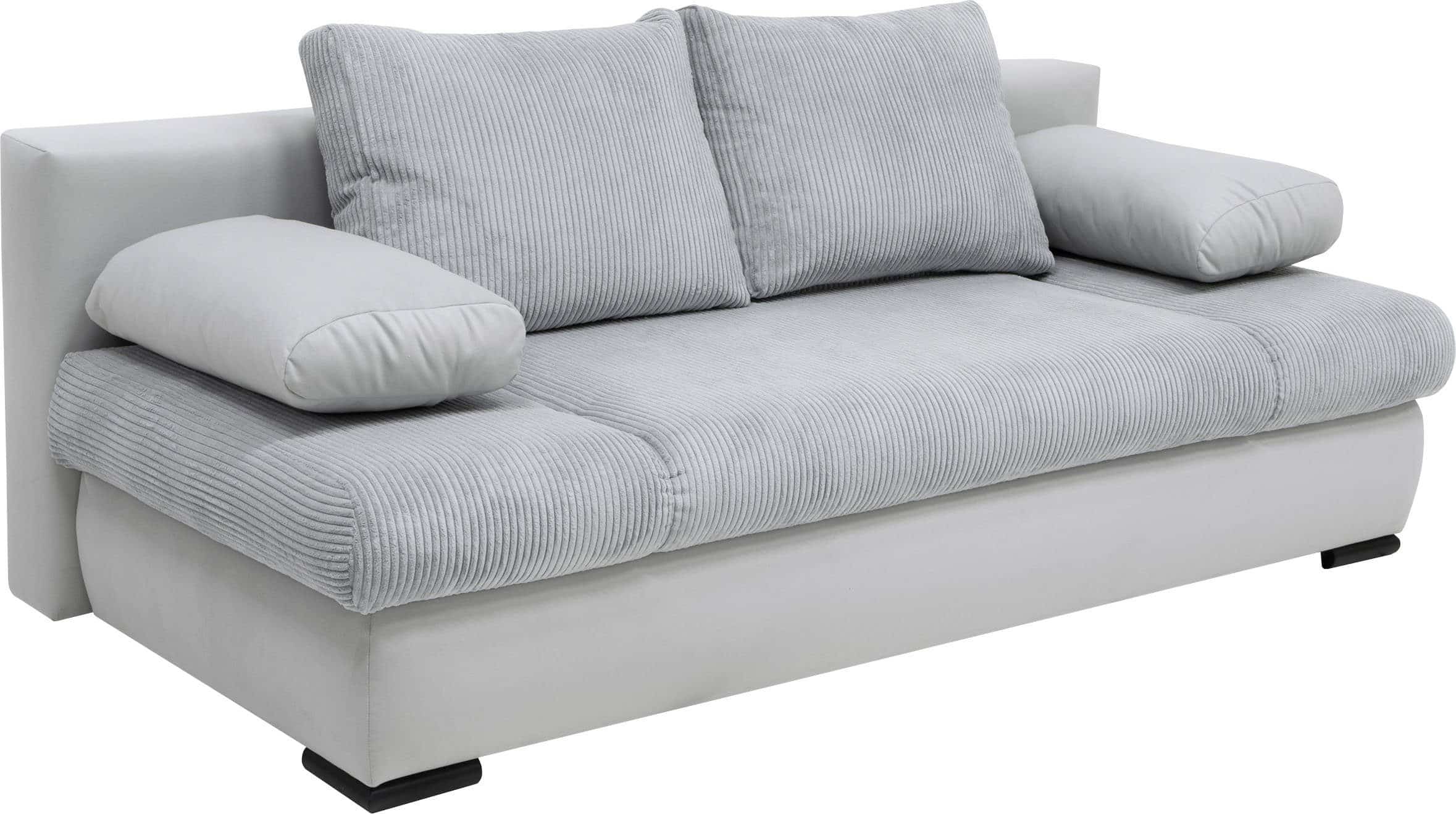 Canapé-lit Chicago avec coffre de rangement en microfibre gris et velours côtelé gris – Image 3