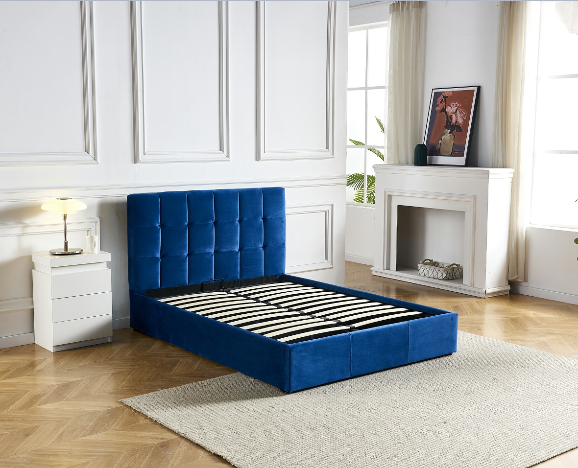 Lit Coffre Bellis160 x 200 Avec Tête De Lit EN velours Bleu