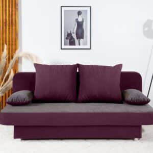 Canapé-lit Ulla avec coffre de rangement en microfibre rose et tissu gris