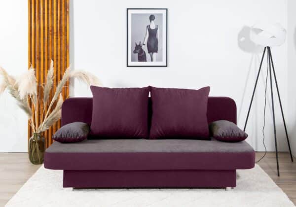 Canapé-lit Ulla avec coffre de rangement en microfibre rose et tissu gris