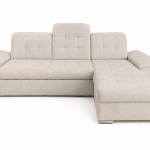 Canapé d'angle convertible NIGROM avec noyau à ressorts coffre de rangement et têtières réglables en tissu beige