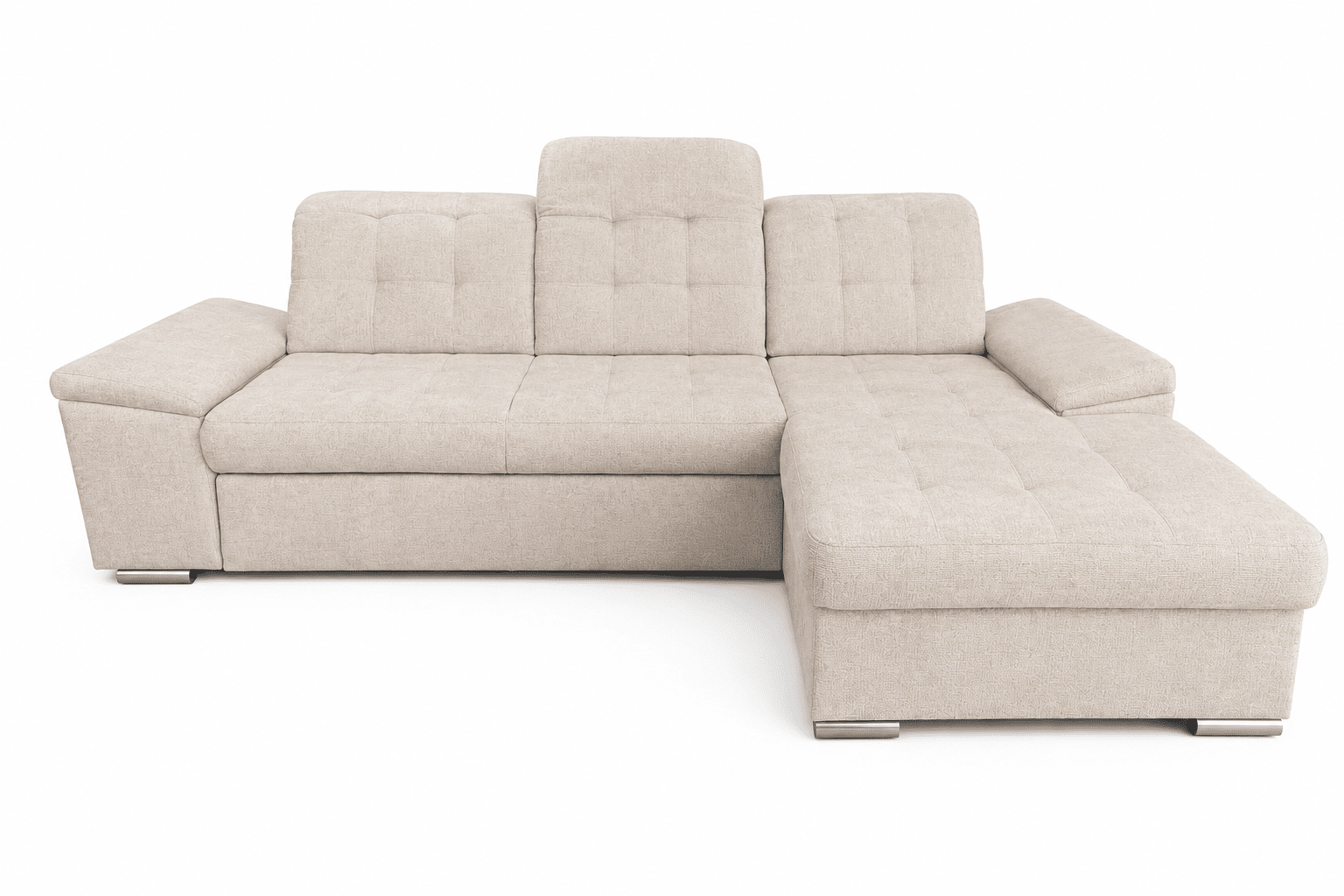 Canapé d'angle convertible NIGROM avec noyau à ressorts coffre de rangement et têtières réglables en tissu beige