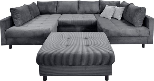 Canapé convertible panoramique avec le pouf en velours côtelé Anthracite – Image 2