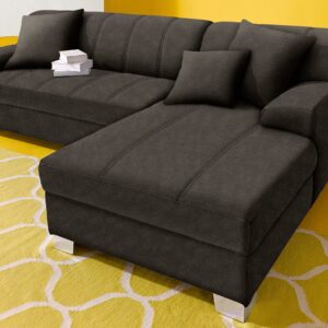 Canapé d’angle Turah avec coussins décoratifs, en microfibre anthracite