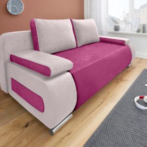 Canapé convertible Moritz avec coffre de rangement en microfibre marron et tissu sablé beige