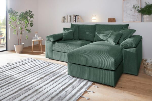 Canapé d’angle réversible Soft&Cosy XL - largeur 246 cm en velours côtelé vert – Image 3
