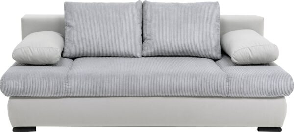 Canapé-lit Chicago avec coffre de rangement en microfibre gris et velours côtelé gris – Image 2