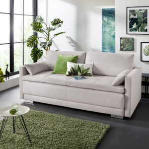Canapé-lit INOSIGN BERLIN avec Sommier Tapissier, Coffre de Rangement en microfibre beige