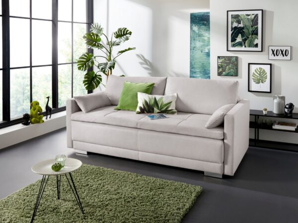 Canapé-lit INOSIGN BERLIN avec Sommier Tapissier, Coffre de Rangement en microfibre beige