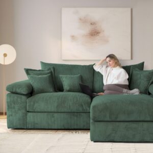 Canapé d’angle réversible Soft&Cosy XL - largeur 246 cm en velours côtelé vert