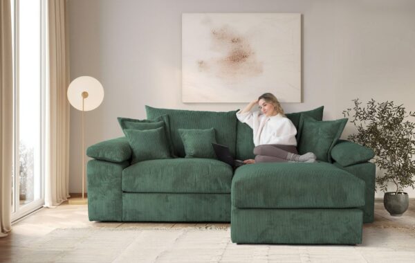 Canapé d’angle réversible Soft&Cosy XL - largeur 246 cm en velours côtelé vert