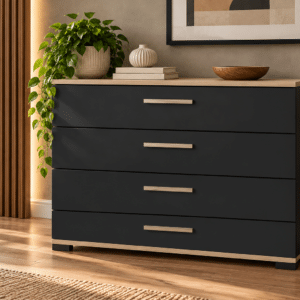 Commode 4 Tiroirs Izzy Noir Et Bois