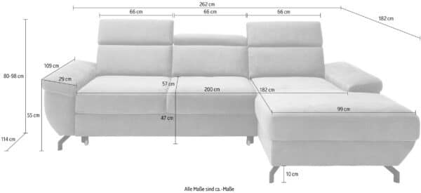 Canapé d’angle convertible Rima avec coffre de rangement et réglage de la profondeur de l’assise et réglage têtière en tissu argent – Image 4