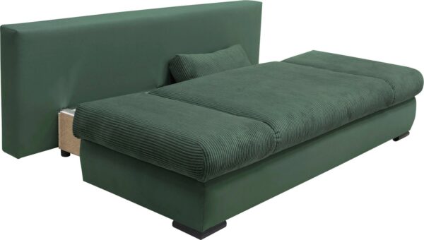Canapé-lit Chicago avec coffre de rangement en microfibre vert et velours côtelé vert – Image 3