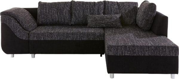 canapé angle convertible et réversible SALLY en microfibre noir et tissu noir/blanc – Image 2