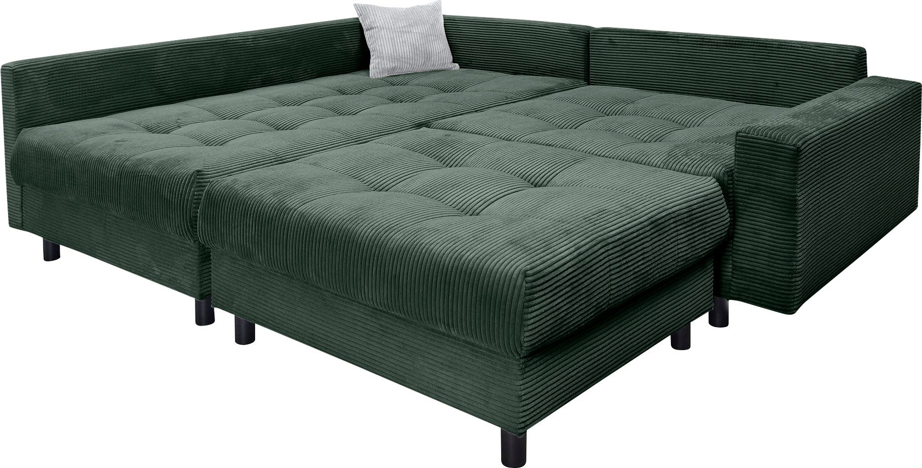 Canapé d’angle convertible et réversible Toni en velours côtelé vert – Image 2