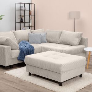 Canapé d’angle convertible et réversible Toni en velours côtelé beige