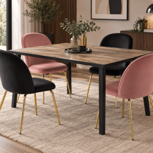 Chaise PARIS, velours rose pieds aspect laiton