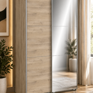 Armoire 2 portes coulissantes et miroir Ghost – Chêne L116,5 cm