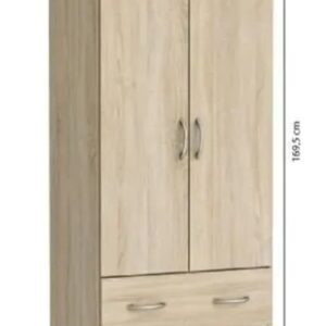 Armoire - Décor chêne brossé - 2 portes et 2 tiroirs - Classique - Chambre - L 61 cm - DUAL