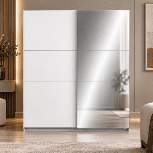 Armoire 2 portes coulissantes avec miroir – GHOST – Blanc -178,1 x 59,9 x 203 cm