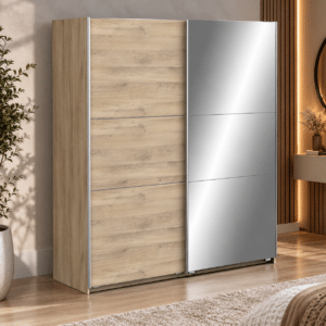 Armoire 2 portes coulissantes avec miroir – GHOST – Chêne – 178,1 x 59,9 x 203 cm – DEMEYERE