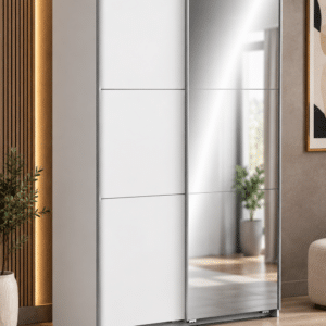 Armoire 2 portes coulissantes et miroir Ghost Blanc- L116,5 cm
