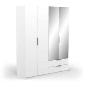 Armoire 4 portes avec miroir – GHOST – Blanc – 157,3 x 51,1 x 203 cm – DEMEYERE