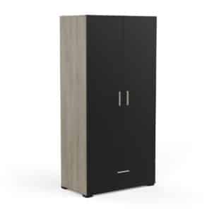 IZZY NOIR-CHÊNE – ARMOIRE 2 PORTES PENDERIE AVEC RAYON CHAPEAU ET TIROIR