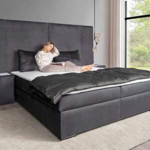 Lit coffre 180 x 200 modèle 30 ans BIG en velours anthracite