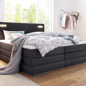 Lit coffre avec sommier 180 x 200 Ninoni avec led , Matelas et sur matelas en tissu anthracite