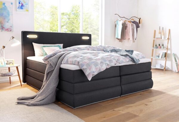 Lit coffre avec sommier 180 x 200 Ninoni avec led , Matelas et sur matelas en tissu anthracite