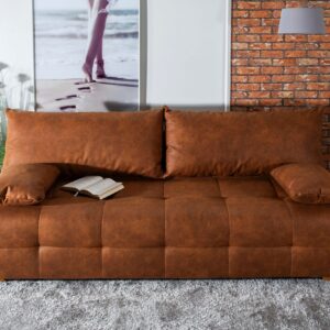 Canapé-lit Bella avec coffre de rangement aspect cuir en microfibre de luxe marron