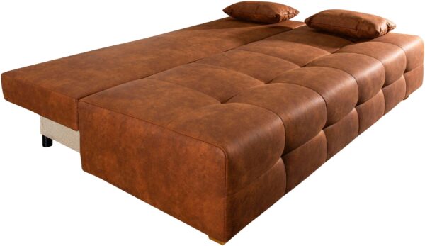 Canapé-lit Bella avec coffre de rangement aspect cuir en microfibre de luxe marron – Image 5