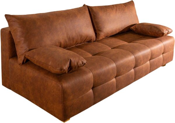 Canapé-lit Bella avec coffre de rangement aspect cuir en microfibre de luxe marron – Image 2