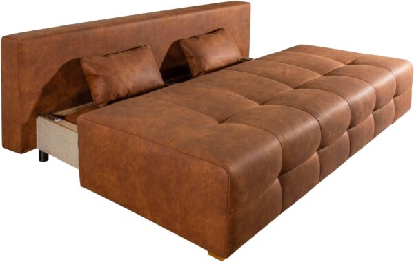 Canapé-lit Bella avec coffre de rangement aspect cuir en microfibre de luxe marron – Image 4