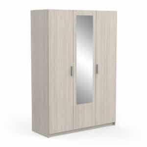 Armoire 3 Portes 1 Miroir Et Penderie Effet Bois - L134 X H192 Cm