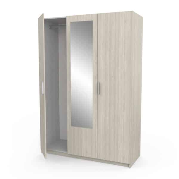 Armoire 3 Portes 1 Miroir Et Penderie Effet Bois - L134 X H192 Cm – Image 2