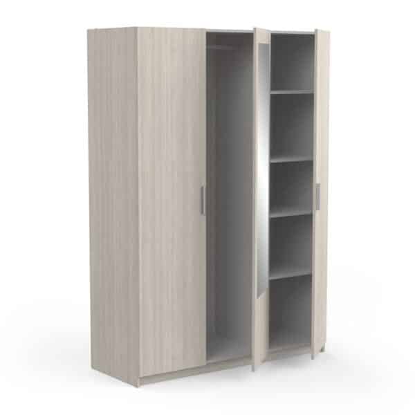Armoire 3 Portes 1 Miroir Et Penderie Effet Bois - L134 X H192 Cm – Image 3