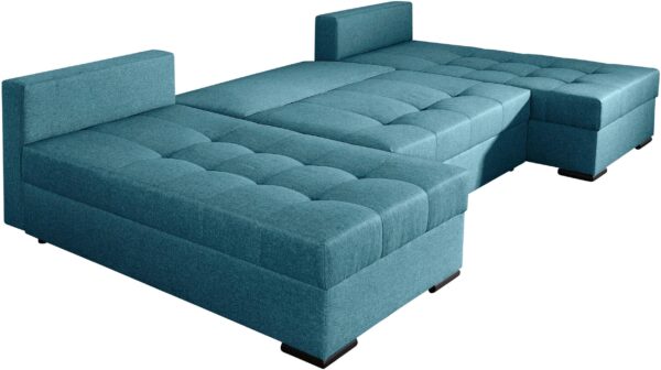 Canapé convertible panoramique avec coffre de Rangement Intégré en tissu bleu pétrole – Image 5