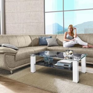 Canapé d’angle Rondo en tissu beige sablé