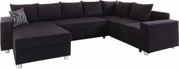 Canapé convertible et réversible panoramique PARIS avec coffre de rangement en microfibre noir – Image 2