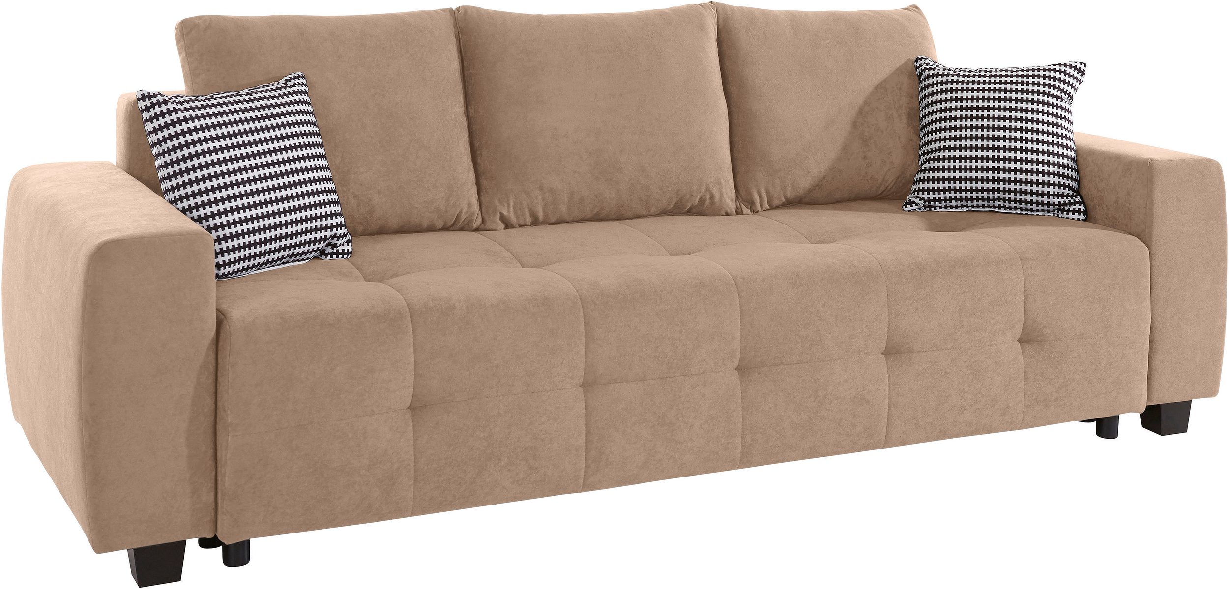 Canapé convertible Bella avec coffre de rangement en microfibre marron clair – Image 2