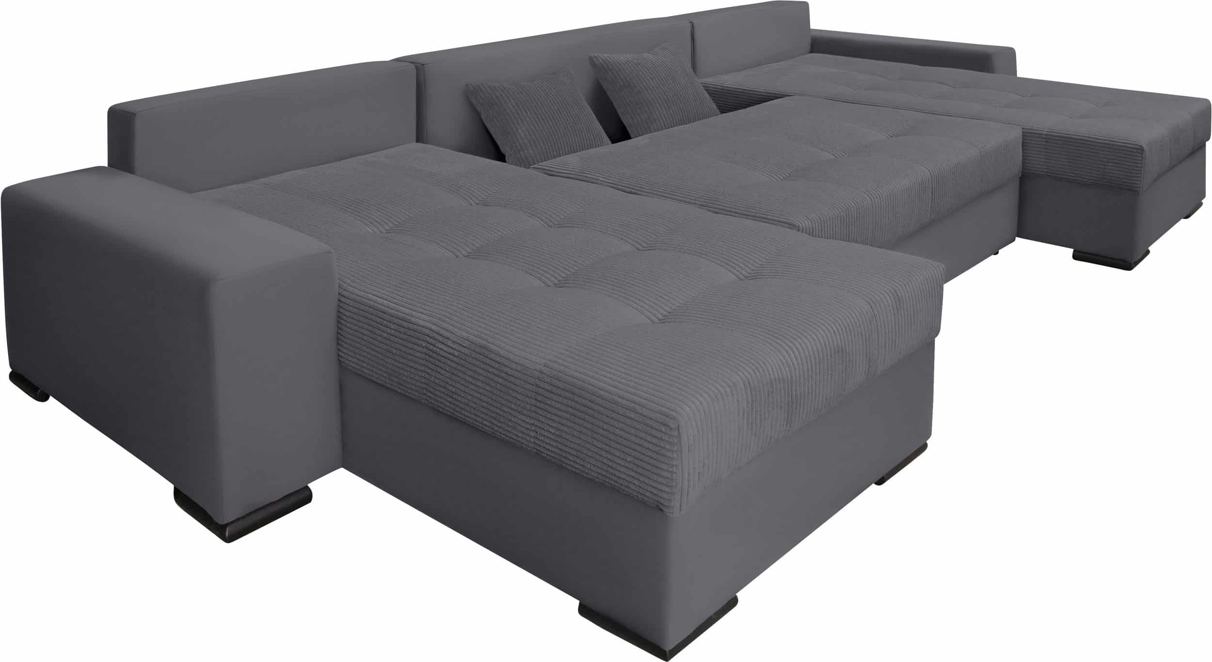 Canapé convertible panoramique GABRIEL avec coffre de rangement  en microfibre anthracite et velours côtelé gris  anthracite – Image 2