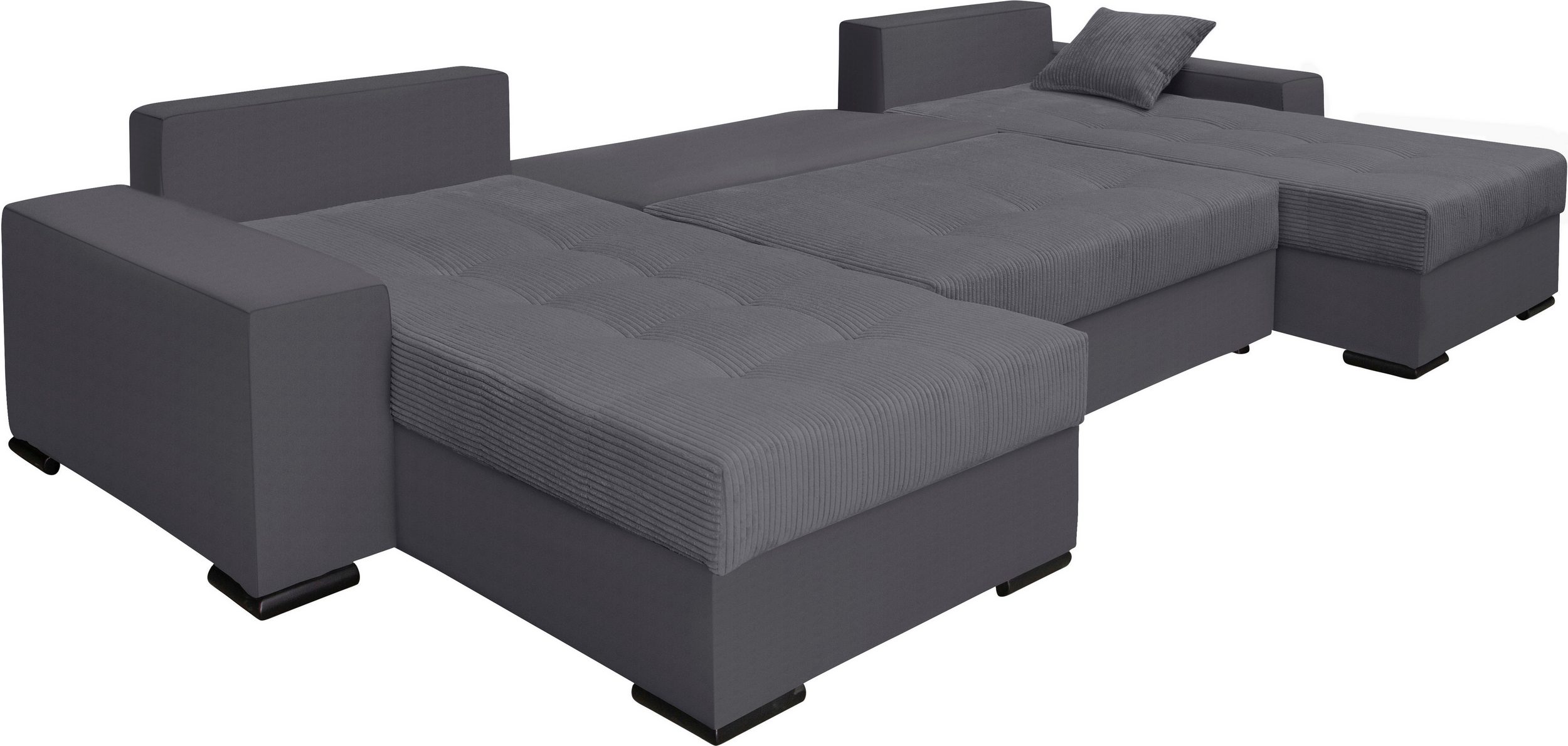 Canapé convertible panoramique GABRIEL avec coffre de rangement  en microfibre anthracite et velours côtelé gris  anthracite – Image 3