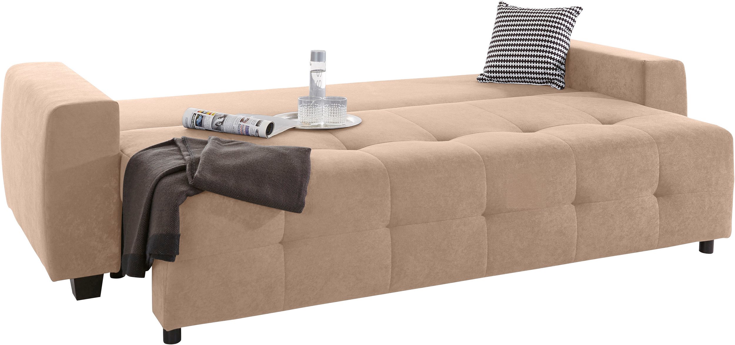 Canapé convertible Bella avec coffre de rangement en microfibre marron clair – Image 3