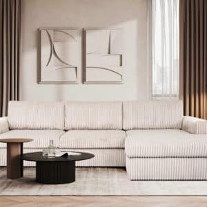 canapé angle XL NOX en velours côtelé taupe