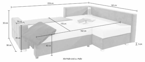 Canapé d’angle convertible et réversible Parme avec coffre de rangement en microfibre noir et tissu gris – Image 5