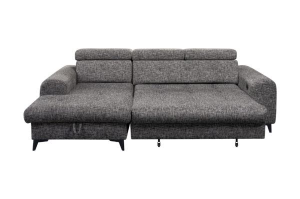 Canapé angle convertible  ELETRA angle gauche ou angle droit avec coulisse électrique et têtières réglables en tissu gris – Image 3